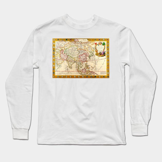 Guillaume Danet - Asia Map 1732 -  Ancient World Maps Long Sleeve T-Shirt by Culturio